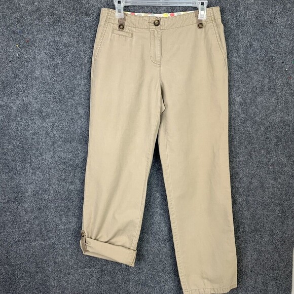 Boden Khaki Pants Women 6R Straight Leg Roll Tab Hem Cotton Blend - Picture 10 of 15